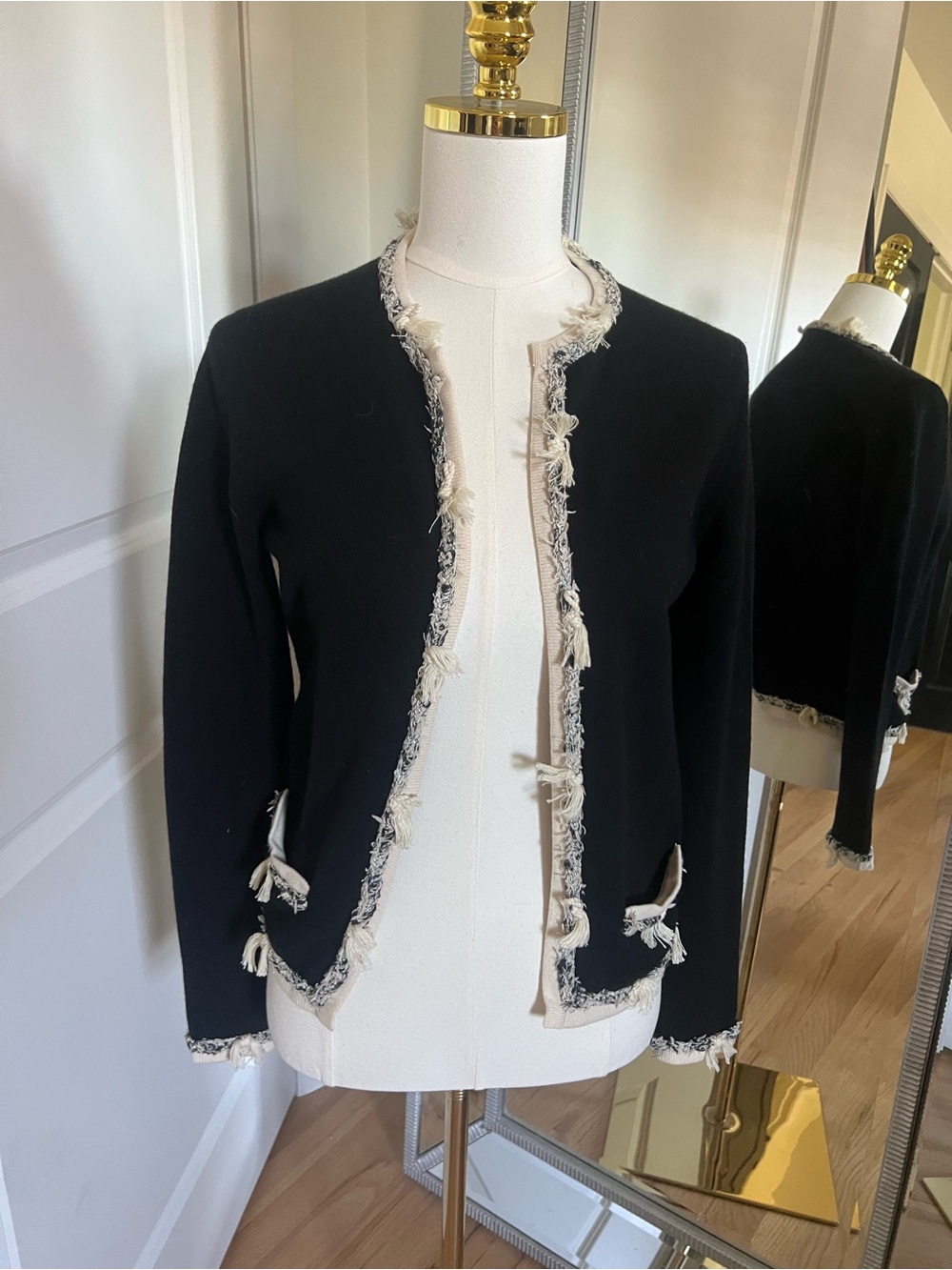 Vintage CHANEL Cruise 2005 Karl Lagerfield Cashmere Cardigan with Fringe Trim